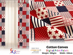 100% Cotton Half Panama Printed Fabric / Canvas printed Fabric / American Flag Digital Print  Fabric