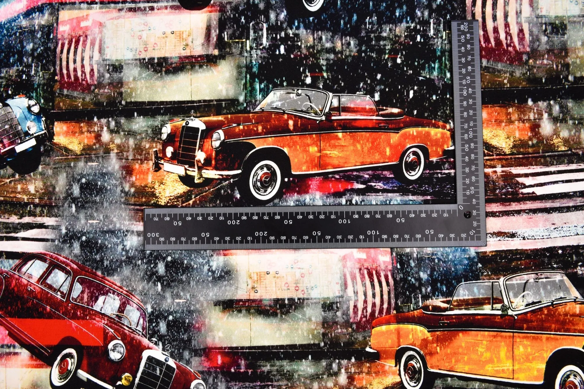 100 % Cotton Half Panama Printed Fabric / Canvas printed Fabric /   Vintage Car  Digital Print  Fabric