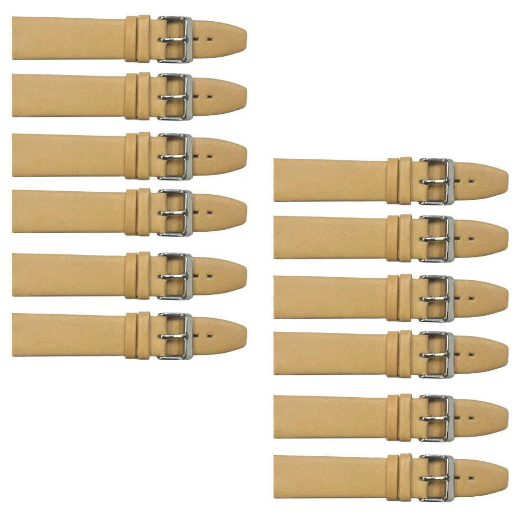 12PCS Light BROWN Leather Flat Plain Unstitched Watch Band Sizes 18MM-24MM