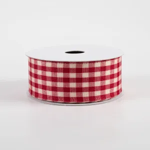 1.5" Biggy Gingham Ribbon: Red & Ivory (10 Yards)