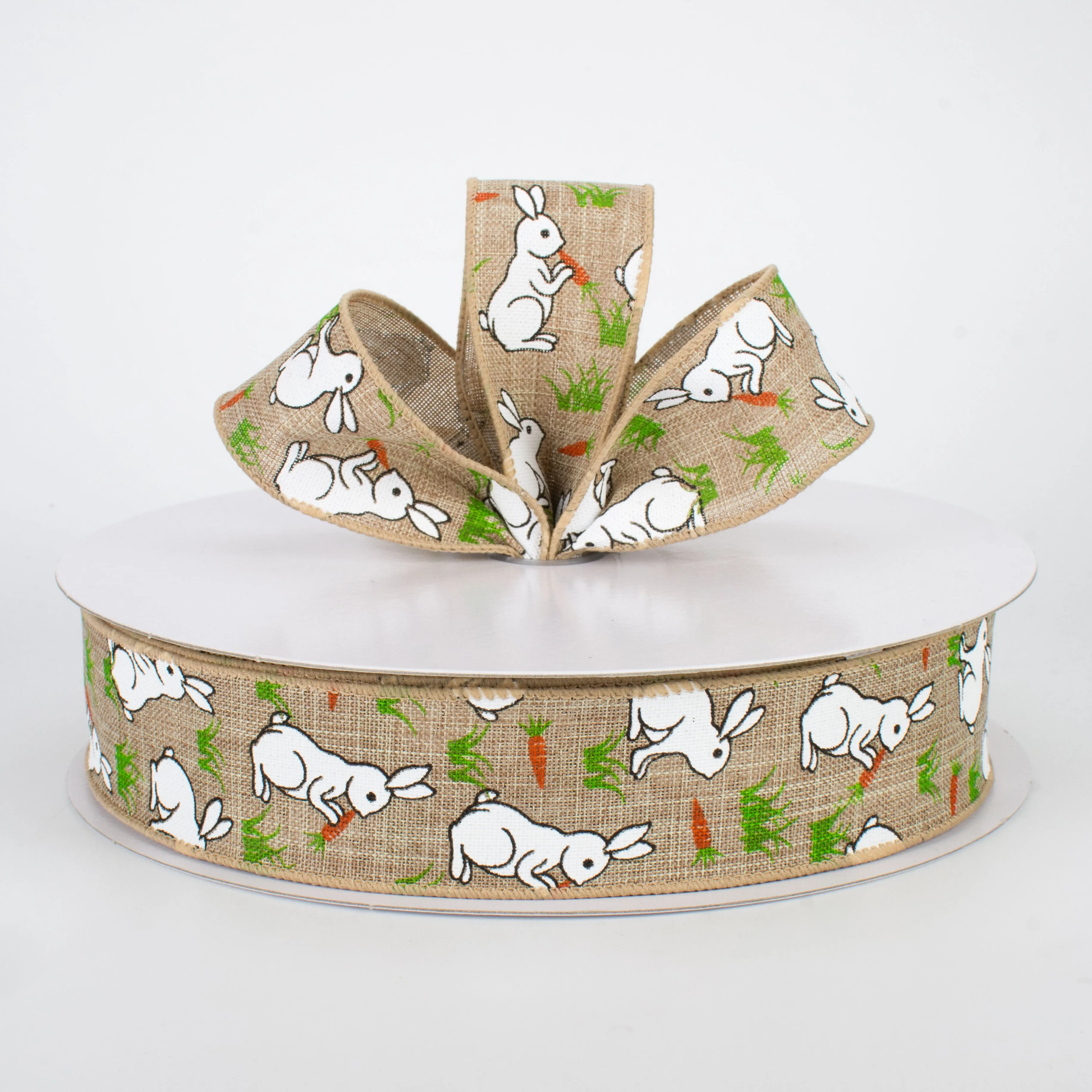 1.5" Bunny & Carrots Ribbon: Natural (50 Yards)