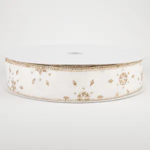 1.5" Champagne Snowflake Satin Ribbon: Ivory (50 Yards)