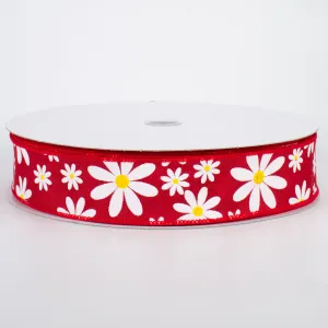 1.5" Daisy Flower Ribbon: Red (50 Yards)