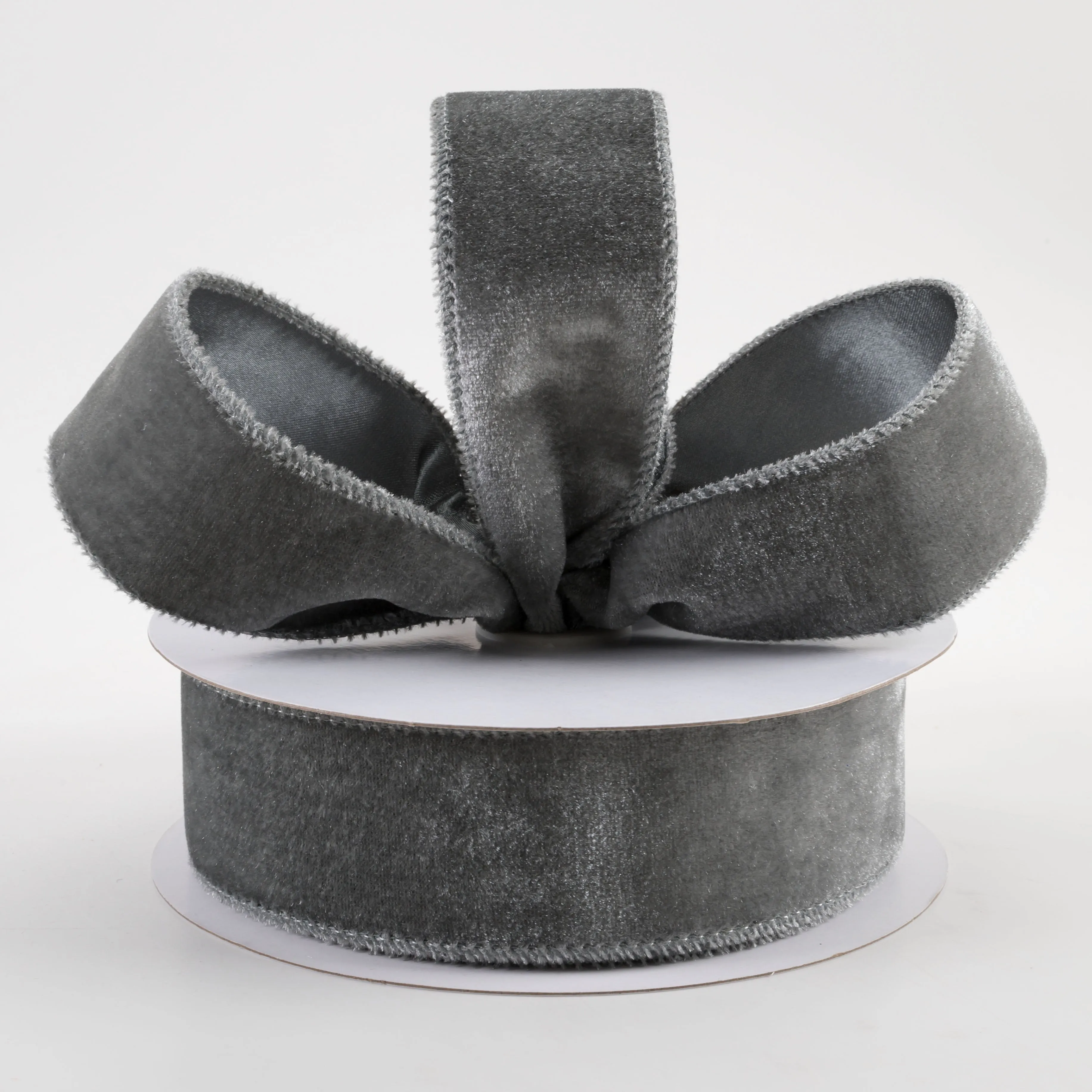 1.5" Deluxe Velvet Satin Backing Ribbon: Dark Grey (10 Yards)