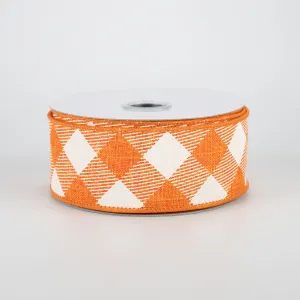 1.5" Diagonal Check Ribbon: Orange & Ivory (10 Yards)