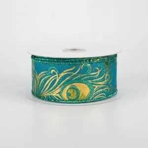 1.5" Embossed Peacock Feather Ribbon (10 yards)