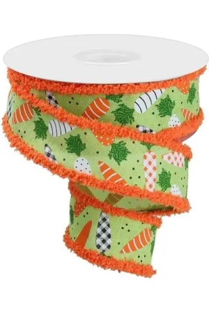 1.5" Pattern Carrots Drift Edge Ribbon: Bright Green (10 Yards)