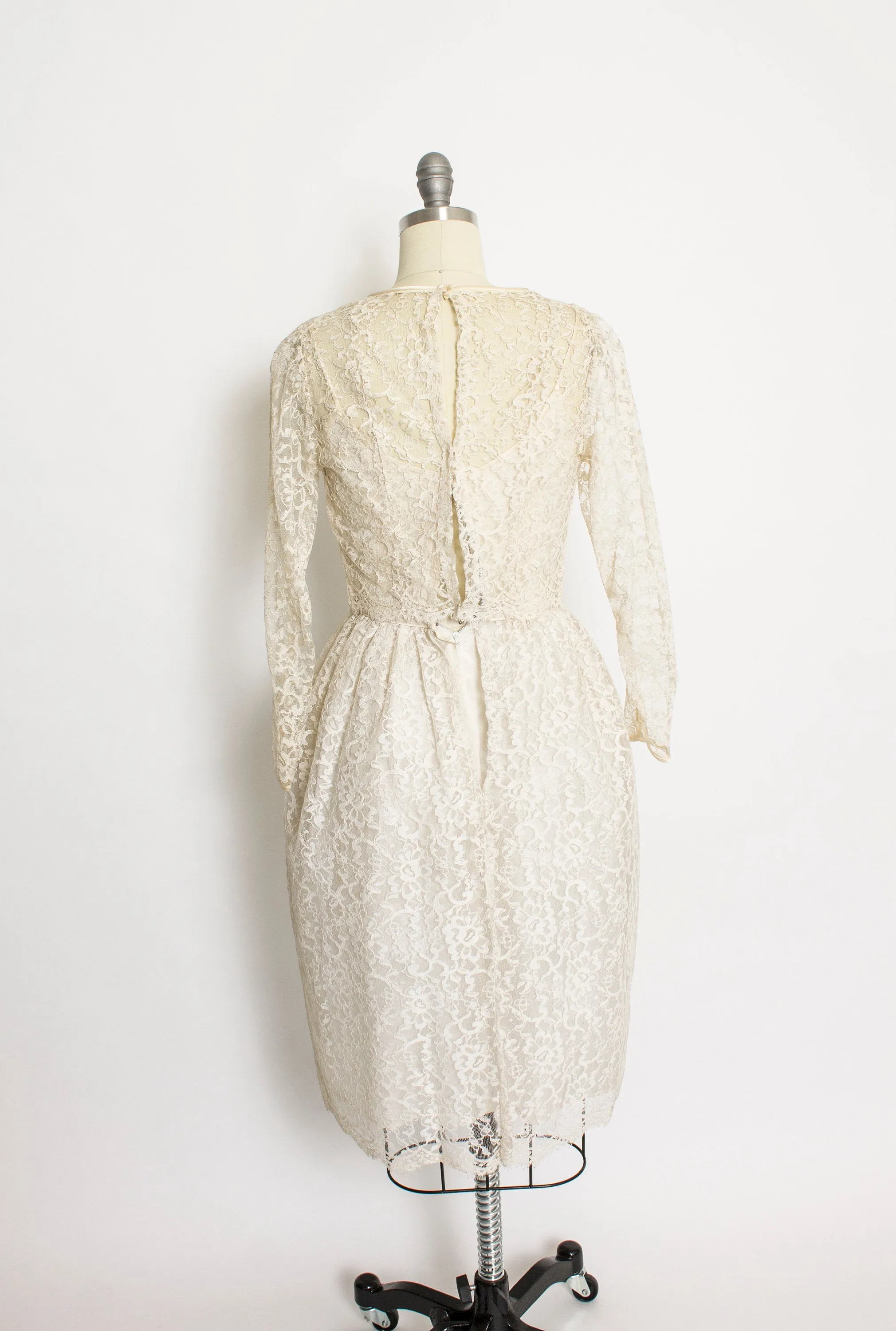 1950s Dress Ivory Lace Sleeveless Bolero Set XS