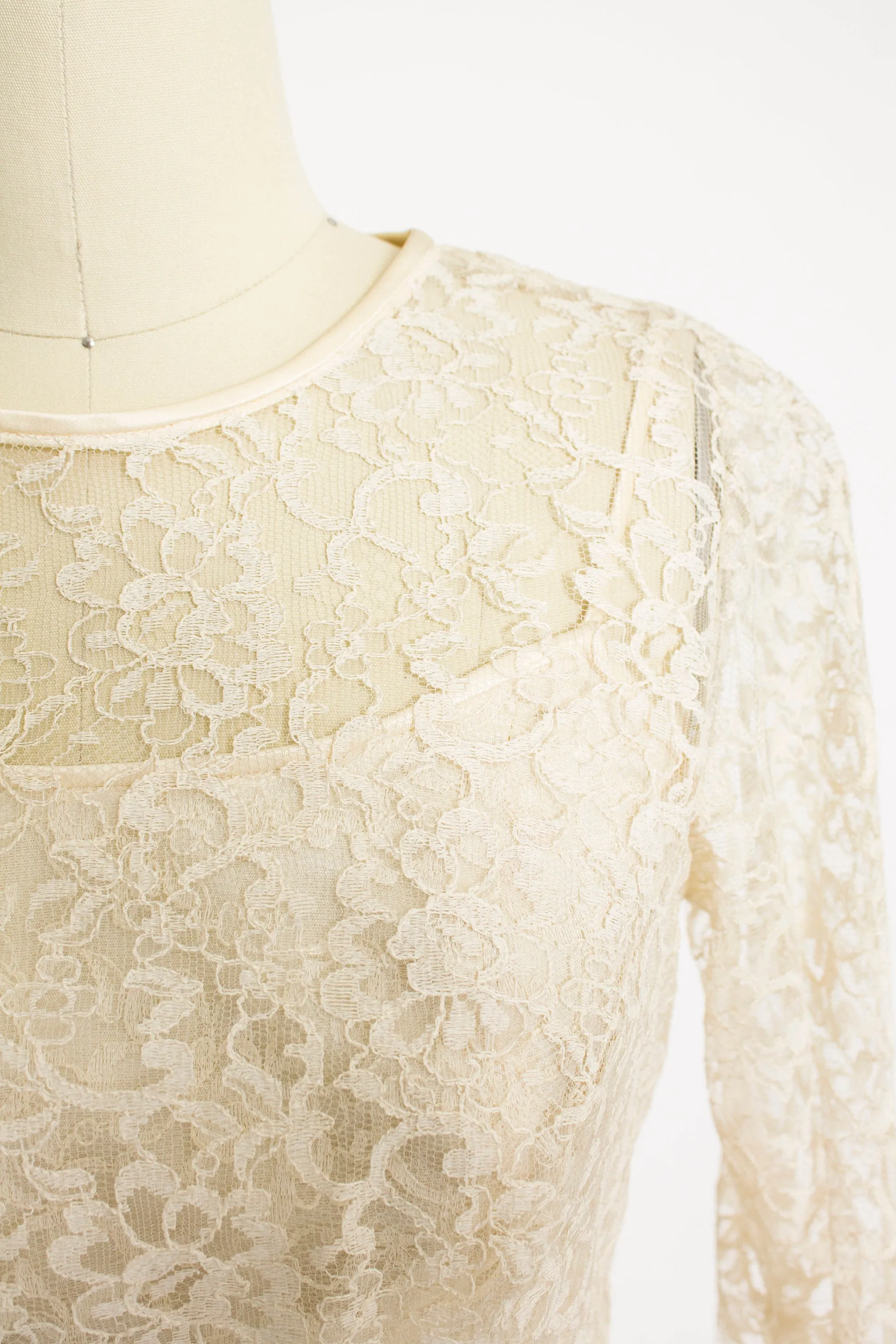 1950s Dress Ivory Lace Sleeveless Bolero Set XS