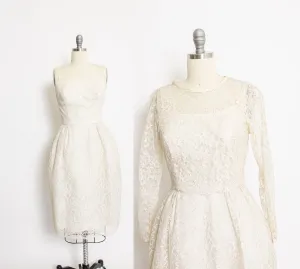 1950s Dress Ivory Lace Sleeveless Bolero Set XS