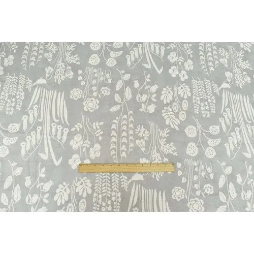 2 1/4 YD PC-Gray/Off-White Floral Printed Slub Canvas Decor Fabric