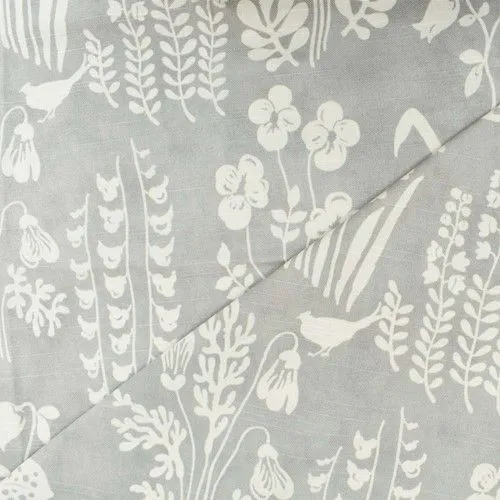 2 1/4 YD PC-Gray/Off-White Floral Printed Slub Canvas Decor Fabric