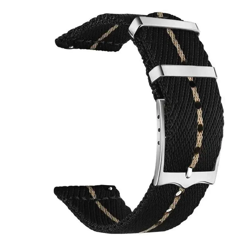 22mm Canvas Watch Strap | Black Khaki Stripe