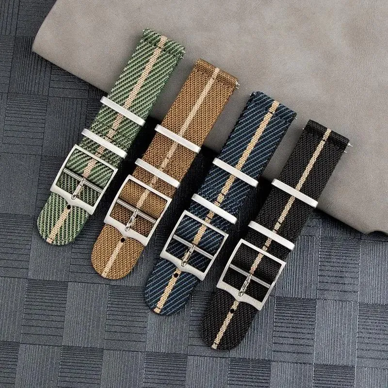 22mm Canvas Watch Strap | Black Khaki Stripe