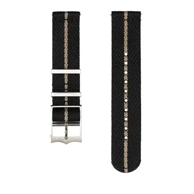 22mm Canvas Watch Strap | Black Khaki Stripe