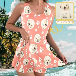 25  Colors Custom Face Paw Two-piece Swimming Dress, Custom Face Swimwear, Photo Beachwear for Her