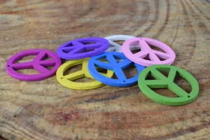 25mm Assorted Color Peace Sign Painted Wood Beads, Painted Peace Symbol Wood Beads, Necklace Bracelet Wood Bead, Colorful flat Round Bead