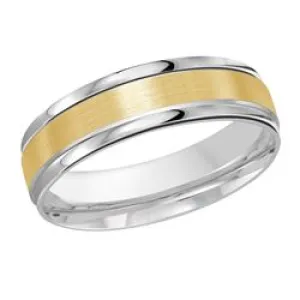 6MM White/Yellow Gold Carved Satin Wedding Band