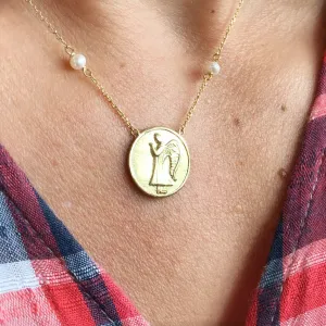 Angel Medal Necklace in Yellow Gold (Large)