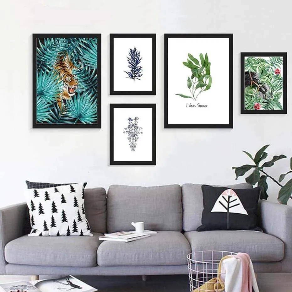 Animals & Leaves Wall Art Modern Abstract Watercolor Painting