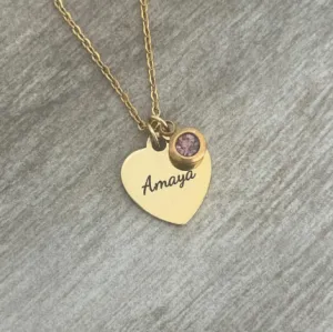 Atarah Personalized Birthstone Necklace, Gold Stainless Steel (READY IN 3 DAYS)