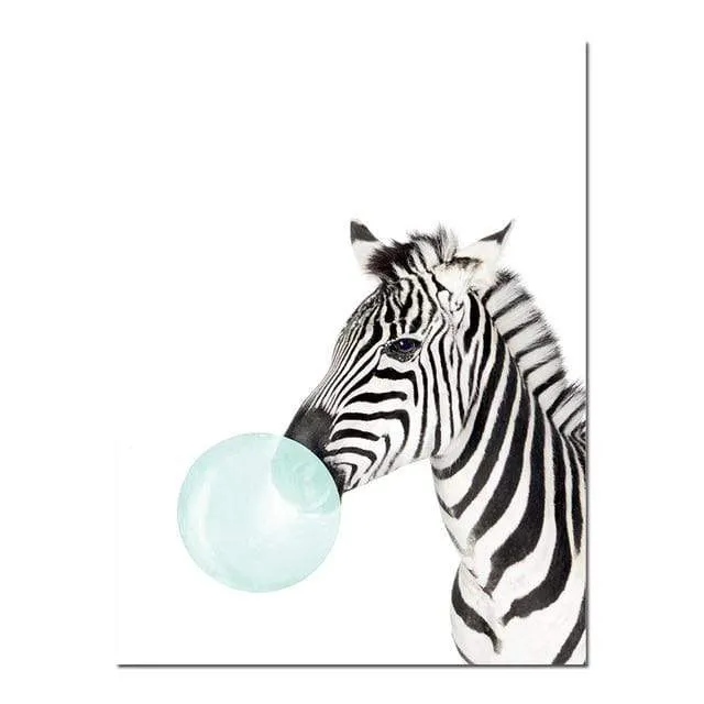 Baby Animal Zebra Giraffe Canvas Poster