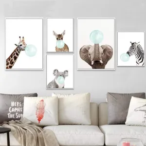 Baby Animal Zebra Giraffe Canvas Poster