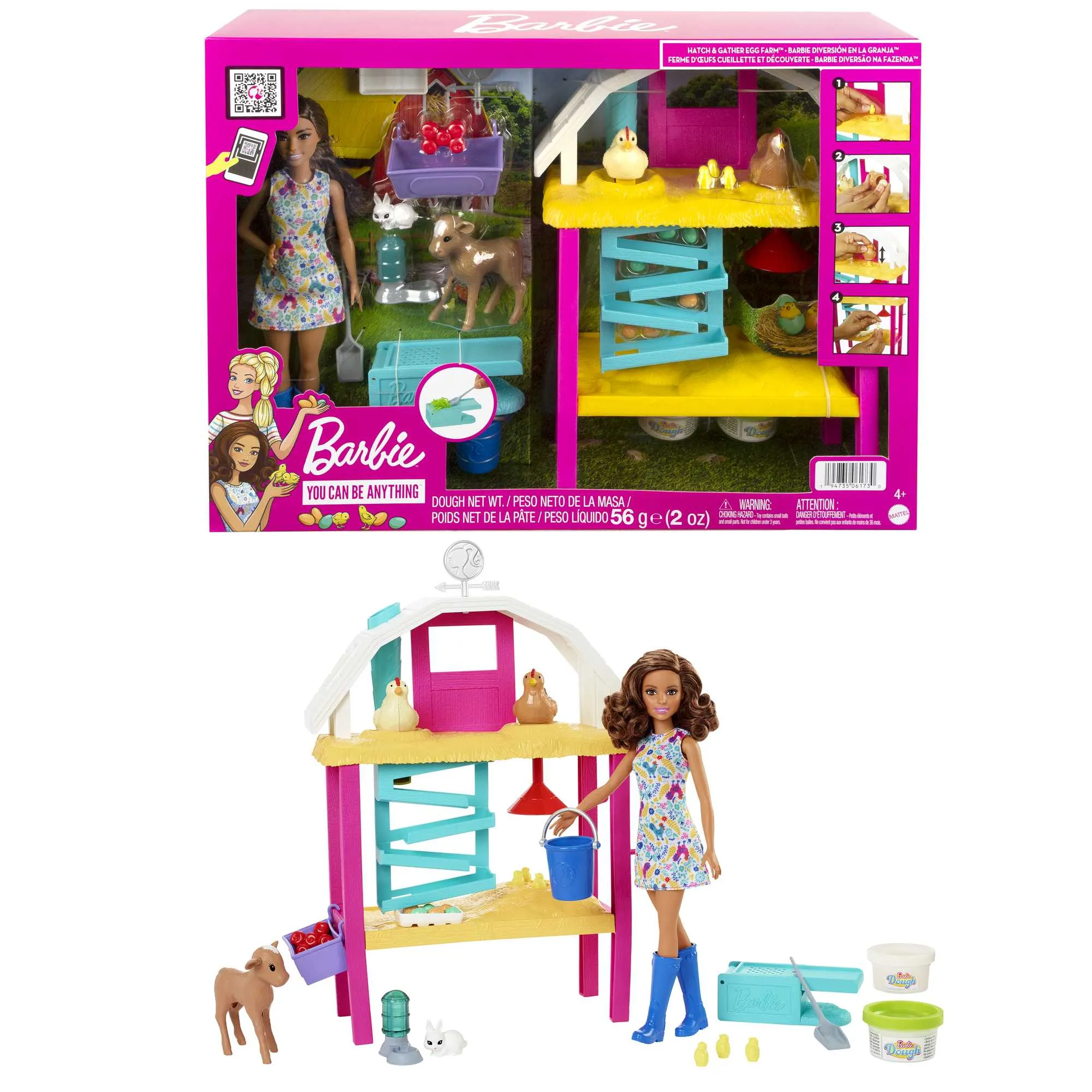 Barbie Doll Playset, Hatch & Gather Egg Farm With Animals, Dough, Kids Toys