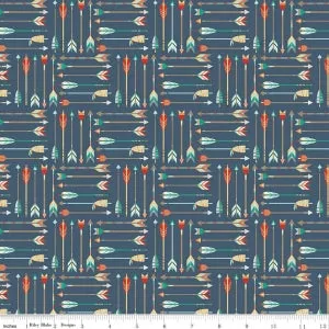 Blue Adventure Arrow Cotton Lycra Knit Fabric by Riley Blake