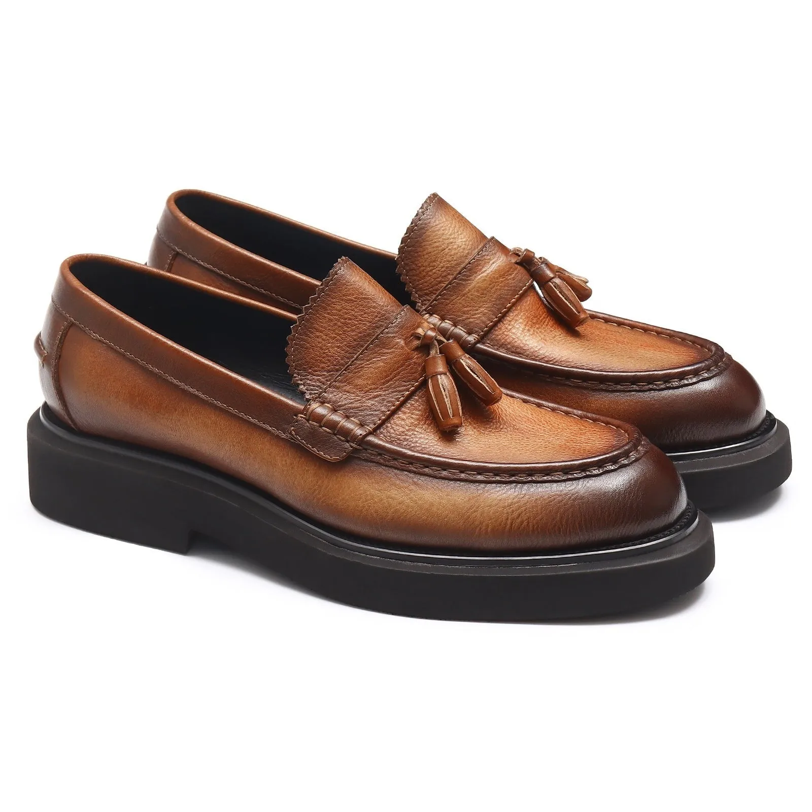 Brown leather tassel loafers