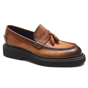 Brown leather tassel loafers