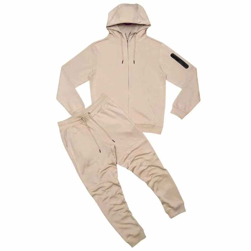 Stylish Basic Double Jersey Tech Hoodie Set in Oyster Color