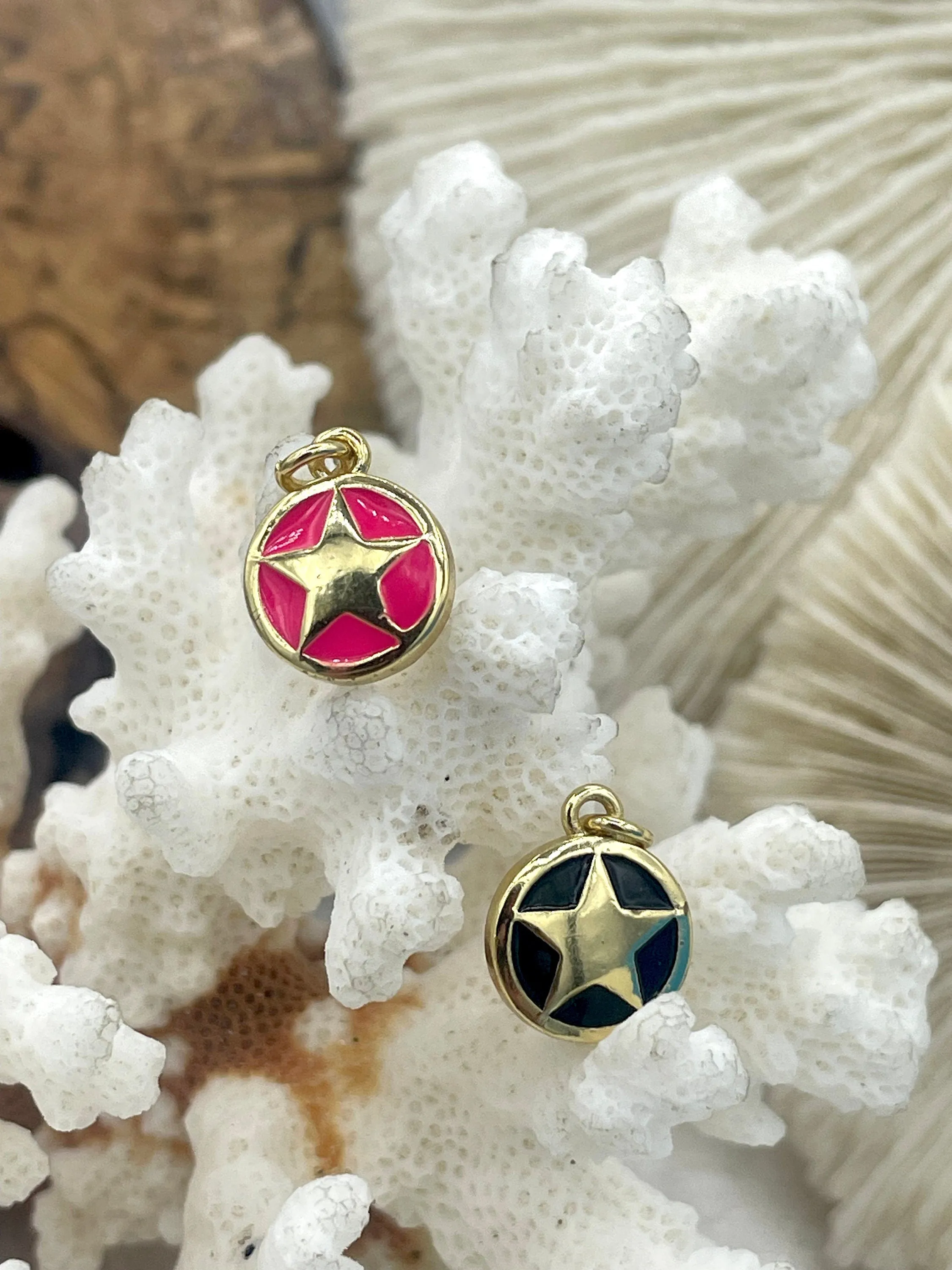 Colorful Enamel Charms w/Gold Plated Brass, CZ Micro PAVE Charm Pendant. Gold plating.Star, Compass, Lightning, Wings. 6 styles .Fast Ship