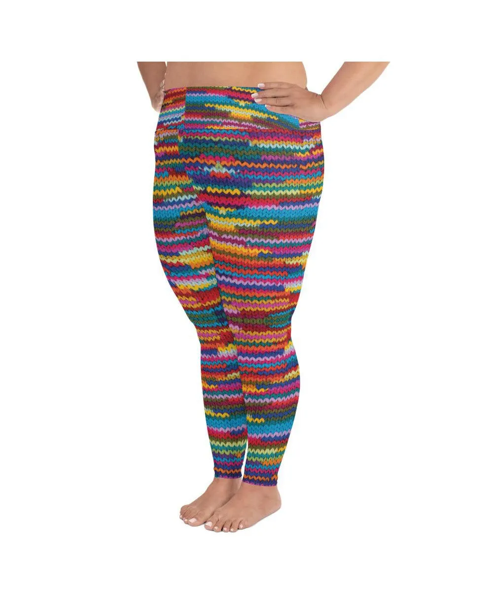 Colorful Knitted Pattern Plus Size Leggings