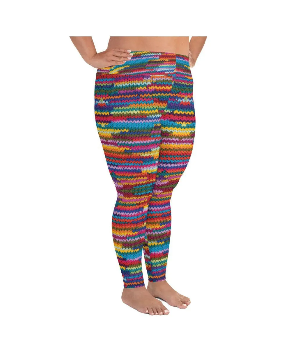 Colorful Knitted Pattern Plus Size Leggings