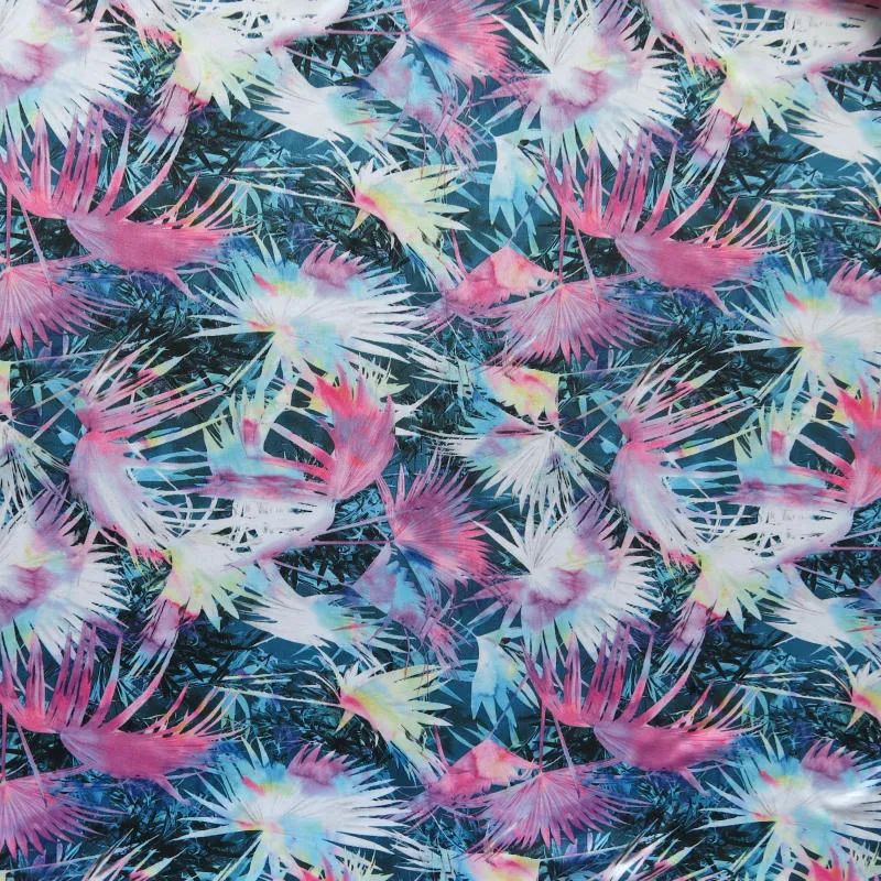 Colorful Palm Fronds Nylon Spandex Swimsuit Fabric - 19" Remnant