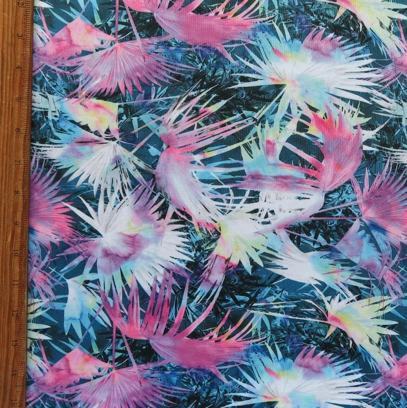 Colorful Palm Fronds Nylon Spandex Swimsuit Fabric - 19" Remnant