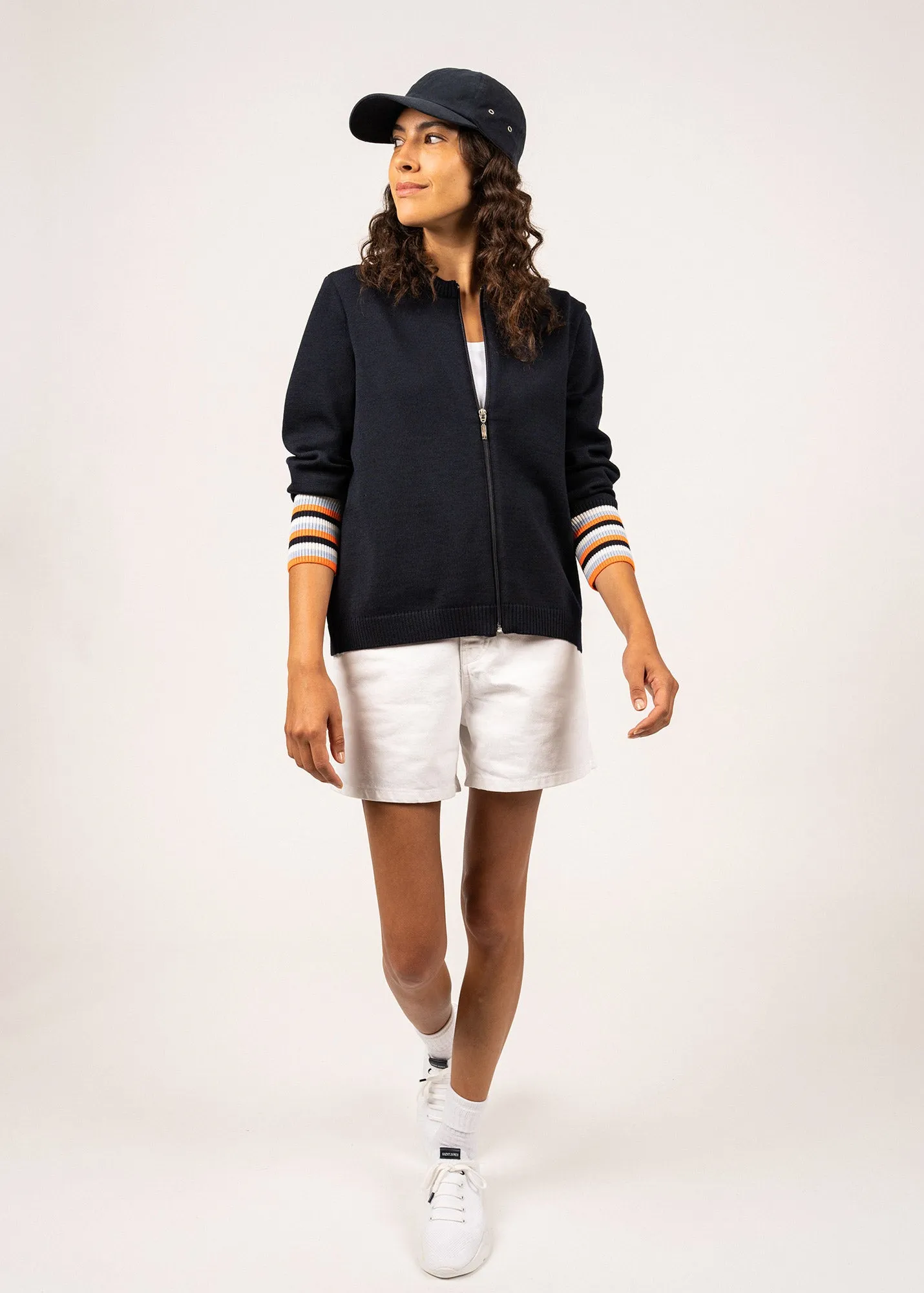 COUTANCES - Full-Zip Wool Cardigan With Striped Cuffs (NAVY / MULTICO)