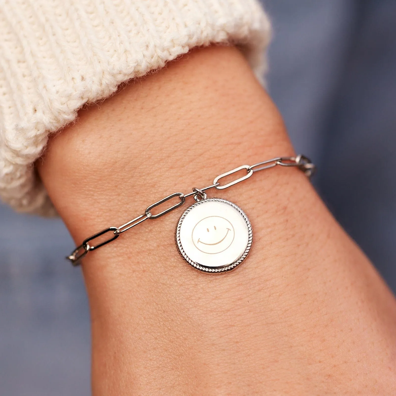 Engravable Coin Paperclip Chain Bracelet