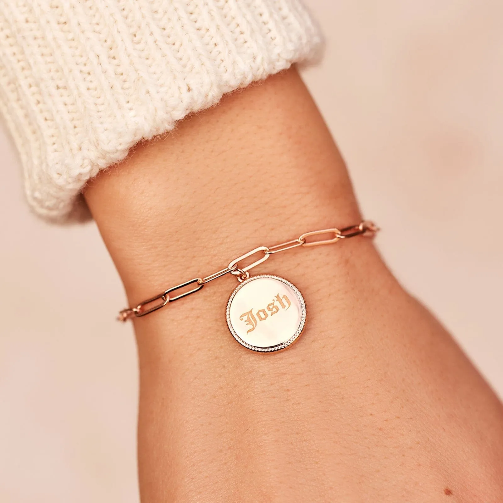 Engravable Coin Paperclip Chain Bracelet