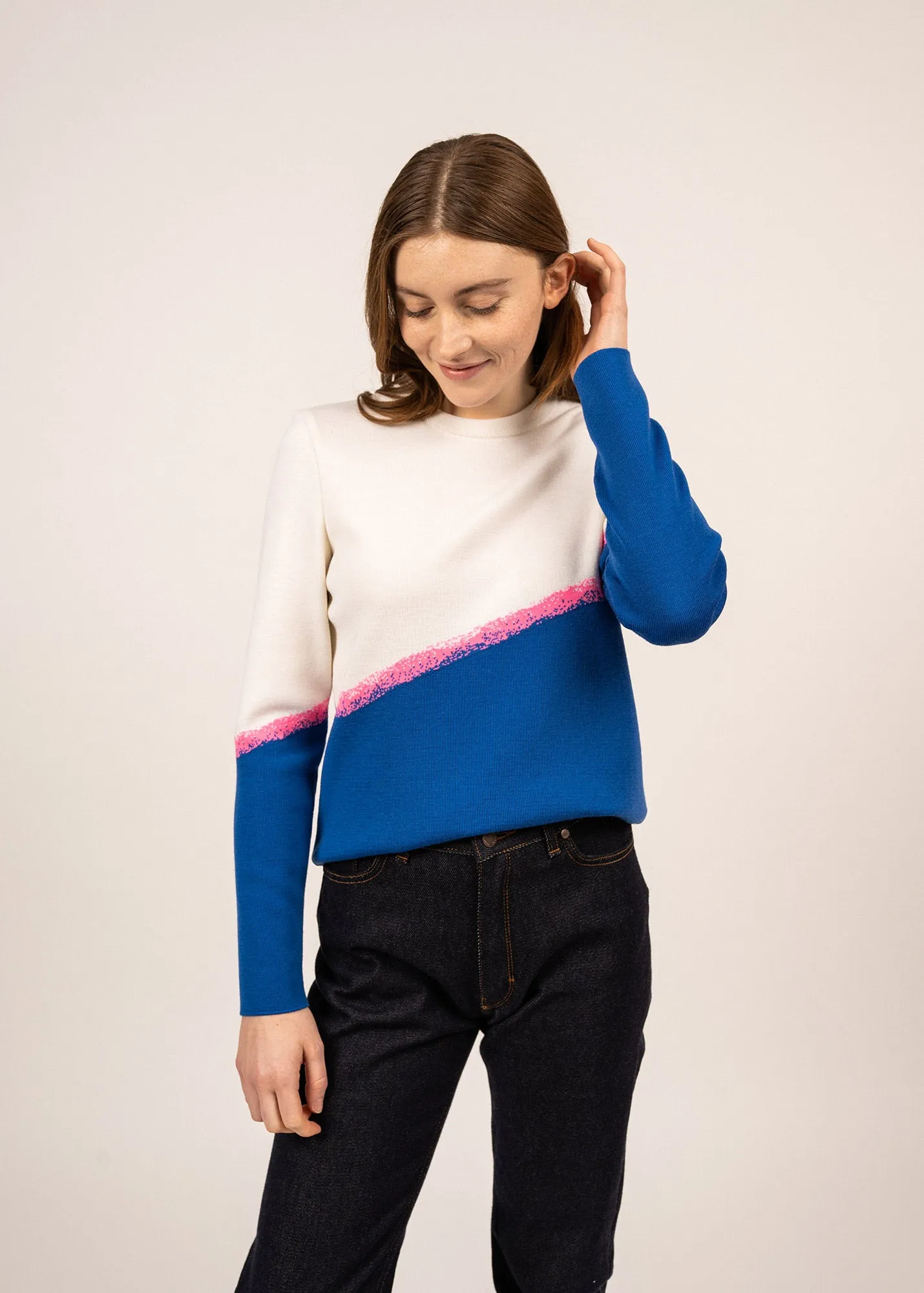 ESPELETTE - Mulitcolor Wool Sweater for Women (ROYAL BLUE / NEON PINK / WHITE)