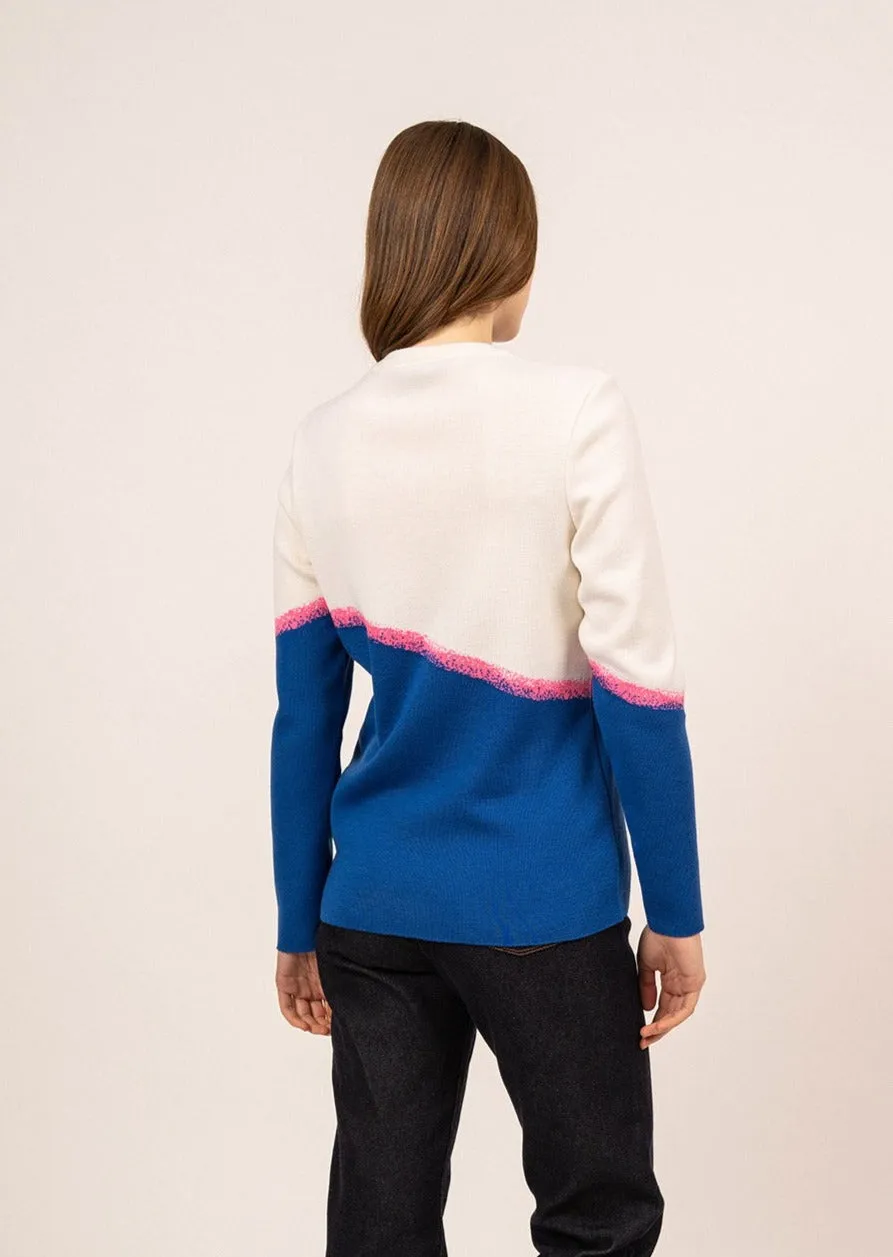 ESPELETTE - Mulitcolor Wool Sweater for Women (ROYAL BLUE / NEON PINK / WHITE)