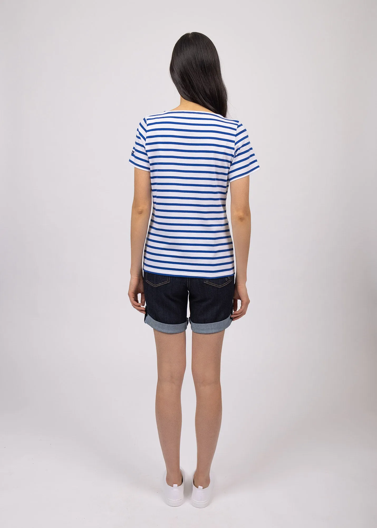 ETRILLE - Nautical Stripe Tee with Short Sleeves | Soft Cotton | Women Fit (WHITE / ROYAL BLUE)