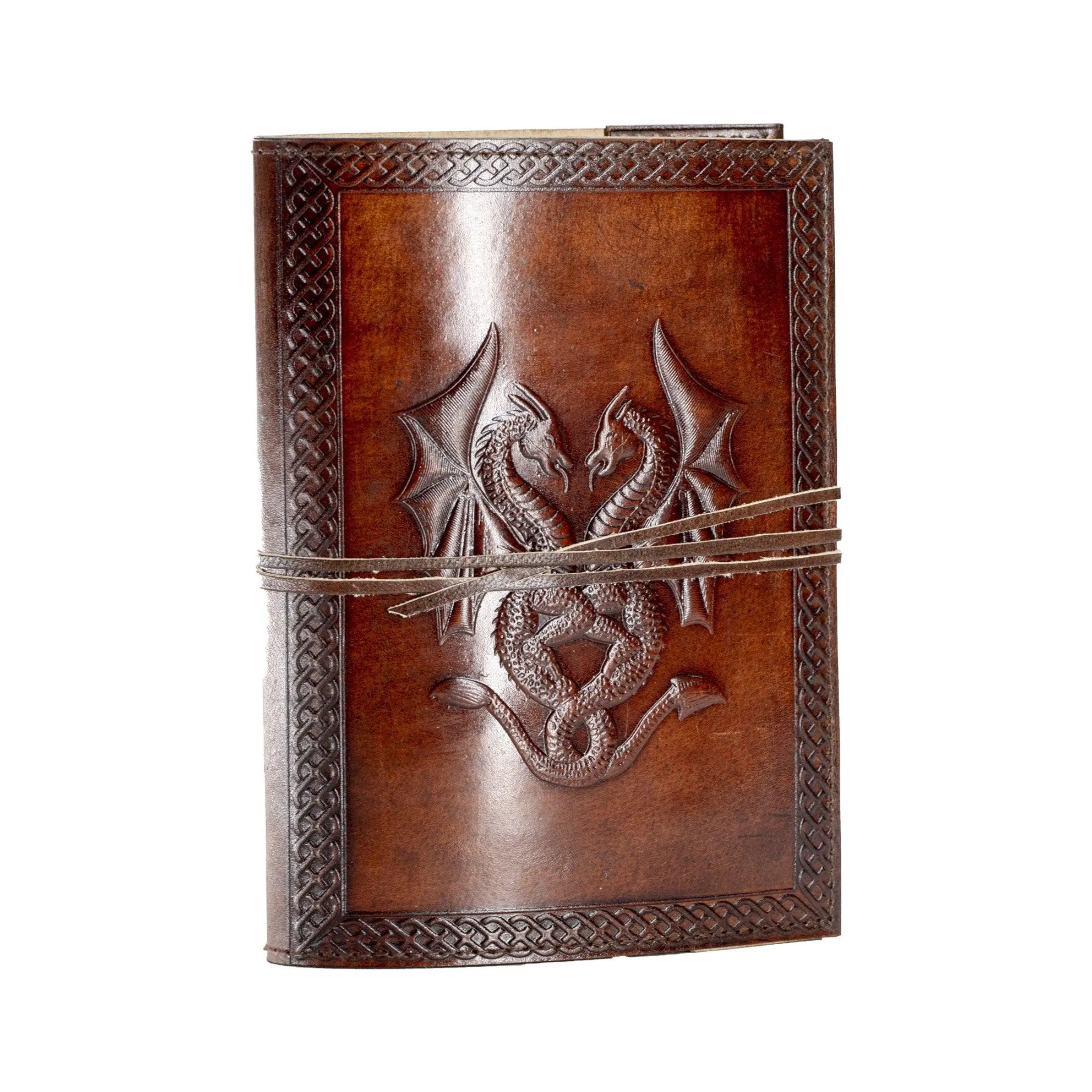 Handmade Leather Double Dragon Journal – Refillable Lined Writing Notebook Diary for Men & Women, Medium Gift for Artists with Craft Pages