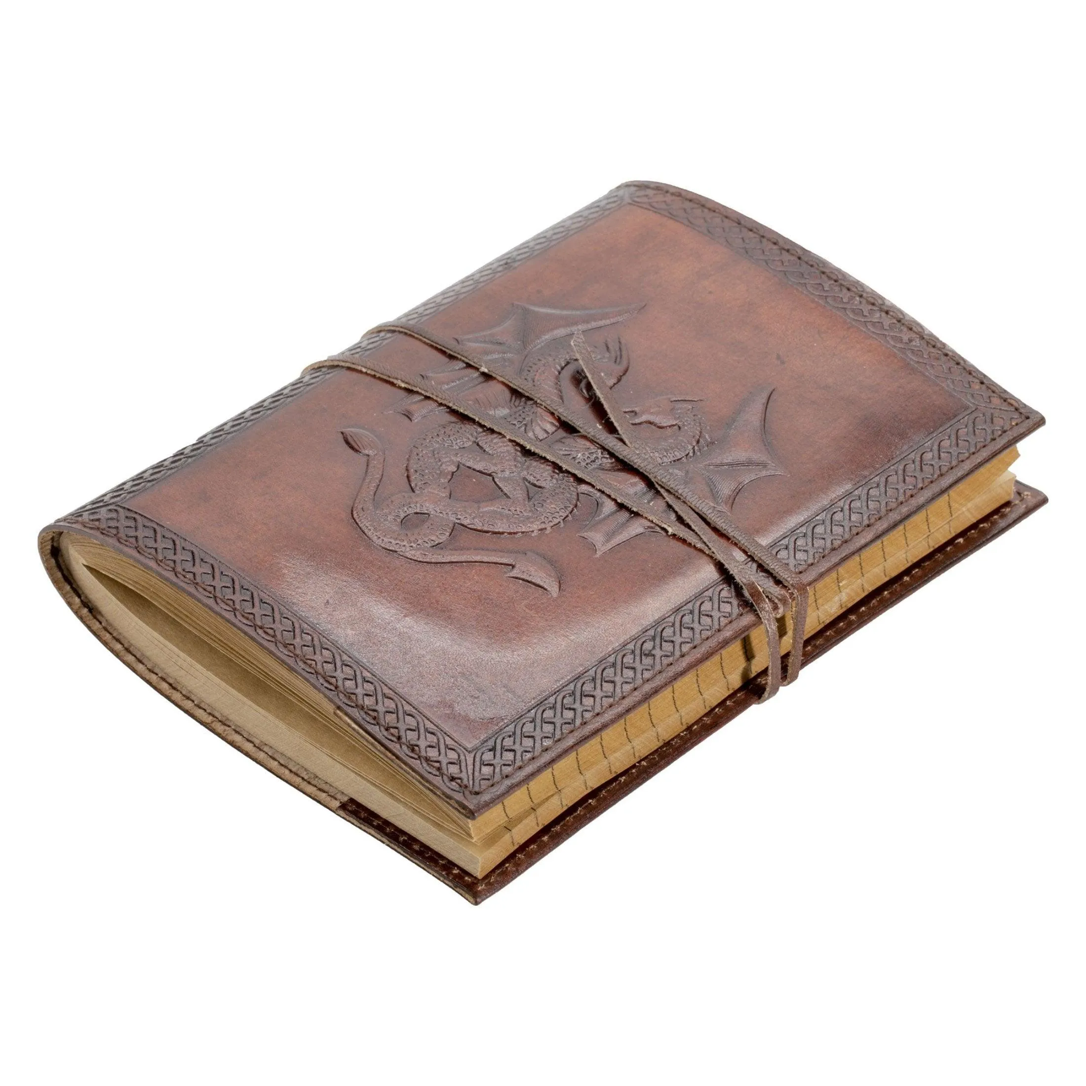 Handmade Leather Double Dragon Journal – Refillable Lined Writing Notebook Diary for Men & Women, Medium Gift for Artists with Craft Pages