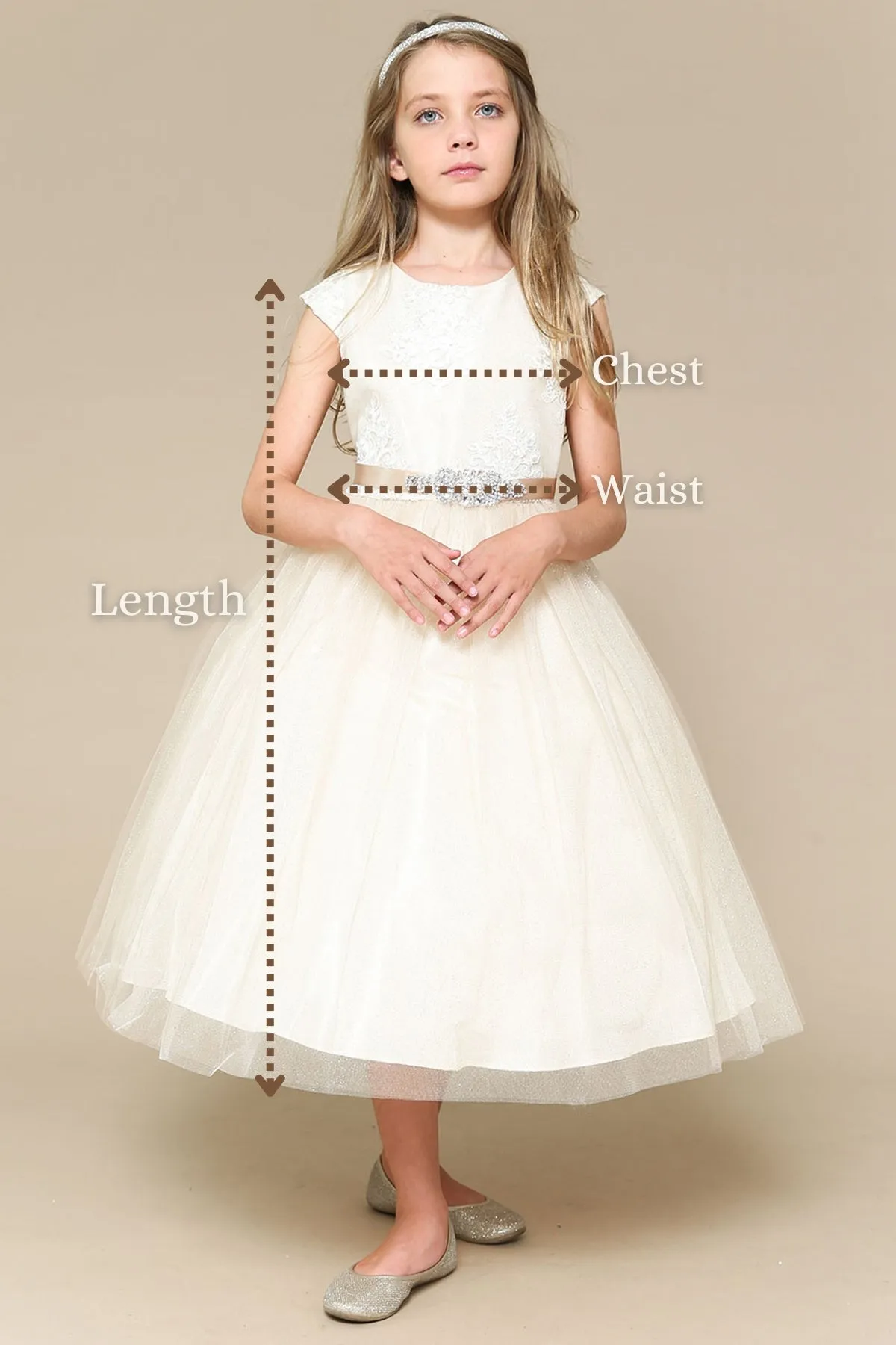 Hannah Satin Two-Tone Girls Dress with 3D Flower Detail and Plus Sizes