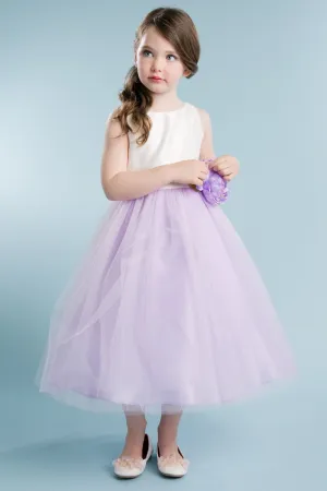 Hannah Satin Two-Tone Girls Dress with 3D Flower Detail and Plus Sizes