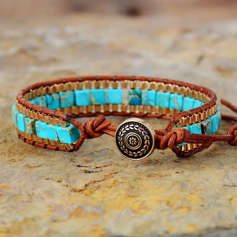 Imperial Stone Hand-woven Leather Bracelet