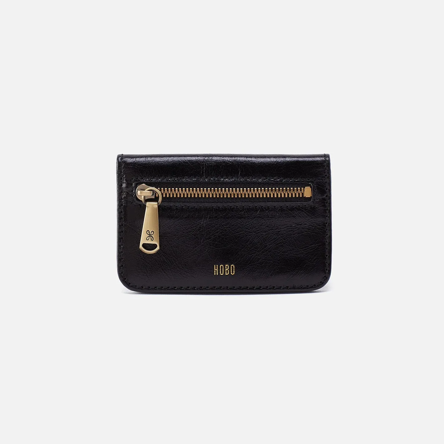 Jill Mini Card Case In Polished Leather - Black