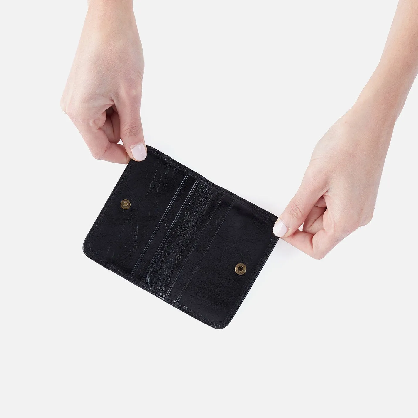 Jill Mini Card Case In Polished Leather - Black